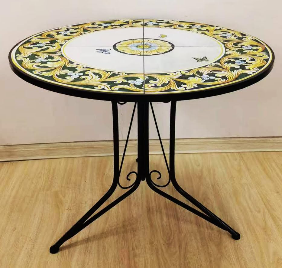 BUYBUY Kit 4 Sedie e Tavolo Rotondo in Ferro Battuto Mosaiko MOKIT022