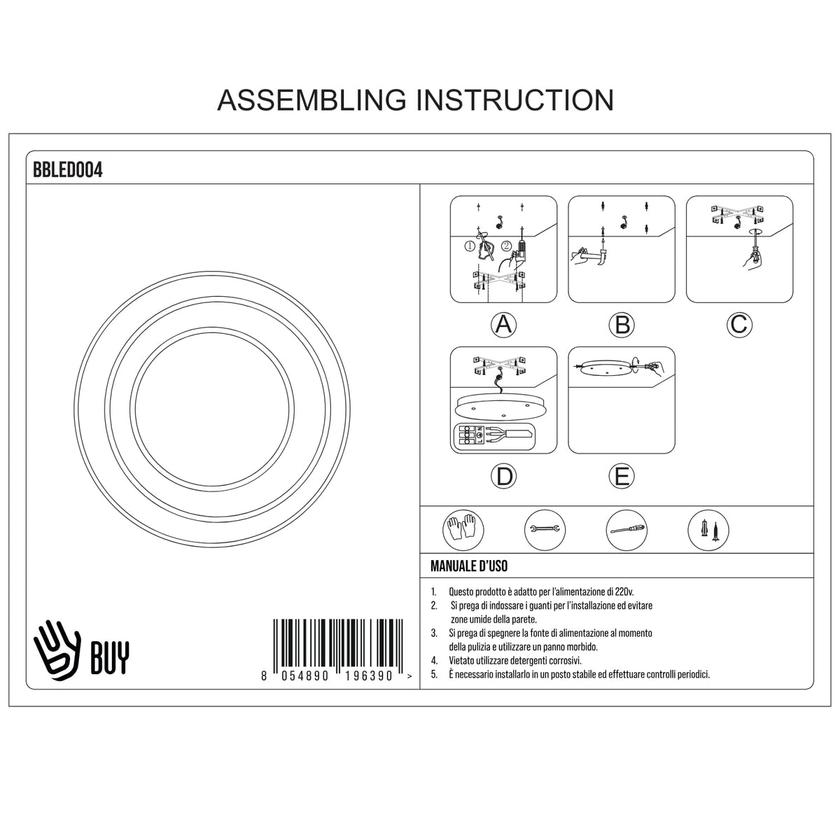 BUYBUY Lampadario LED 70W, Telecomando 2.4G, Luce Regolabile 5400lm BBLED004