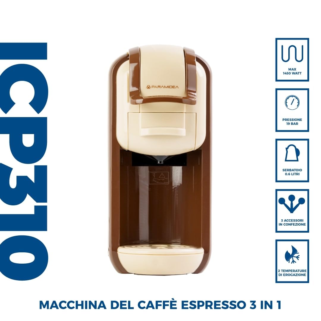 PYRAMIDEA Macchina per Caffè  3 in 1 Compatibile Nespresso Dolcegusto e Cialde Bevande Fredde da 0,6L Caffè Latte