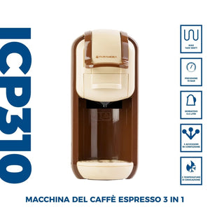 PYRAMIDEA Macchina per Caffè  3 in 1 Compatibile Nespresso Dolcegusto e Cialde Bevande Fredde da 0,6L Caffè Latte