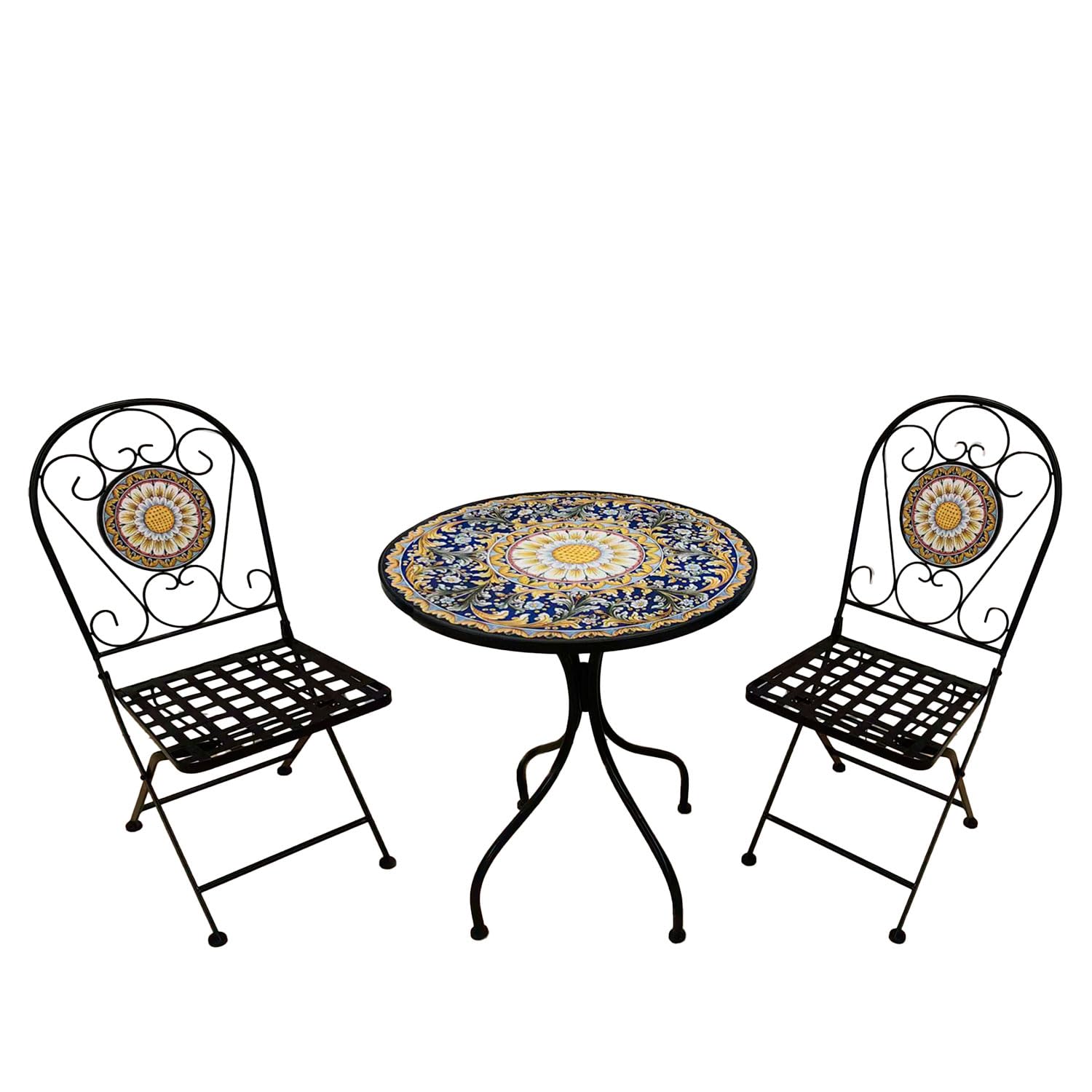 BUYBUY Kit 2 Sedie e Tavolo Rotondo in Ferro Battuto Mosaiko MOKIT040