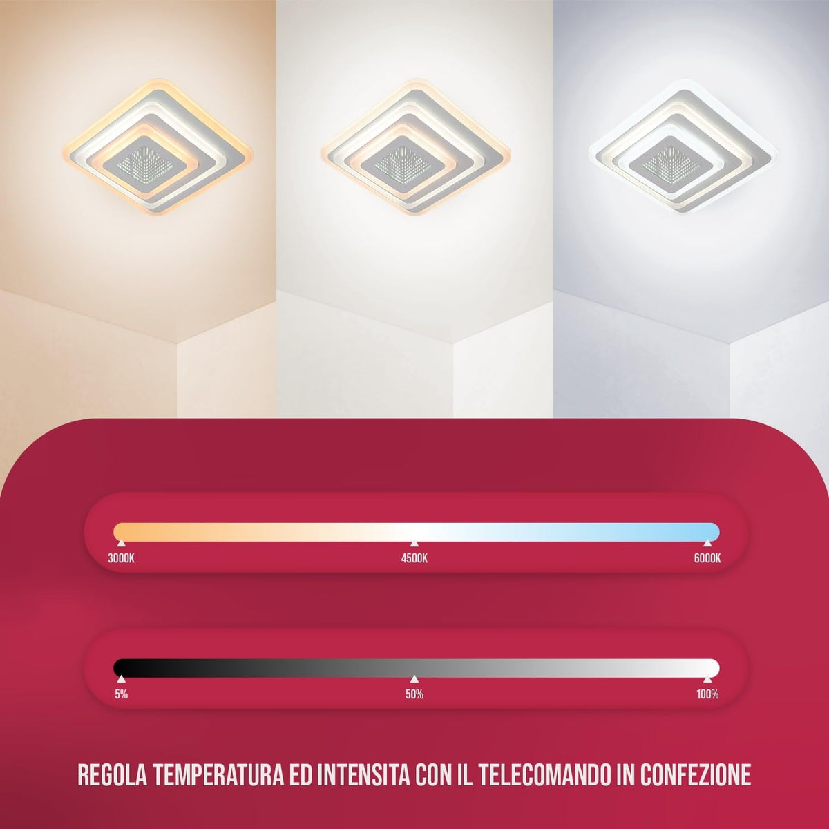 BUYBUY Lampadario LED 81W, Telecomando 2.4G, Luce Regolabile 6700lm BBLED024