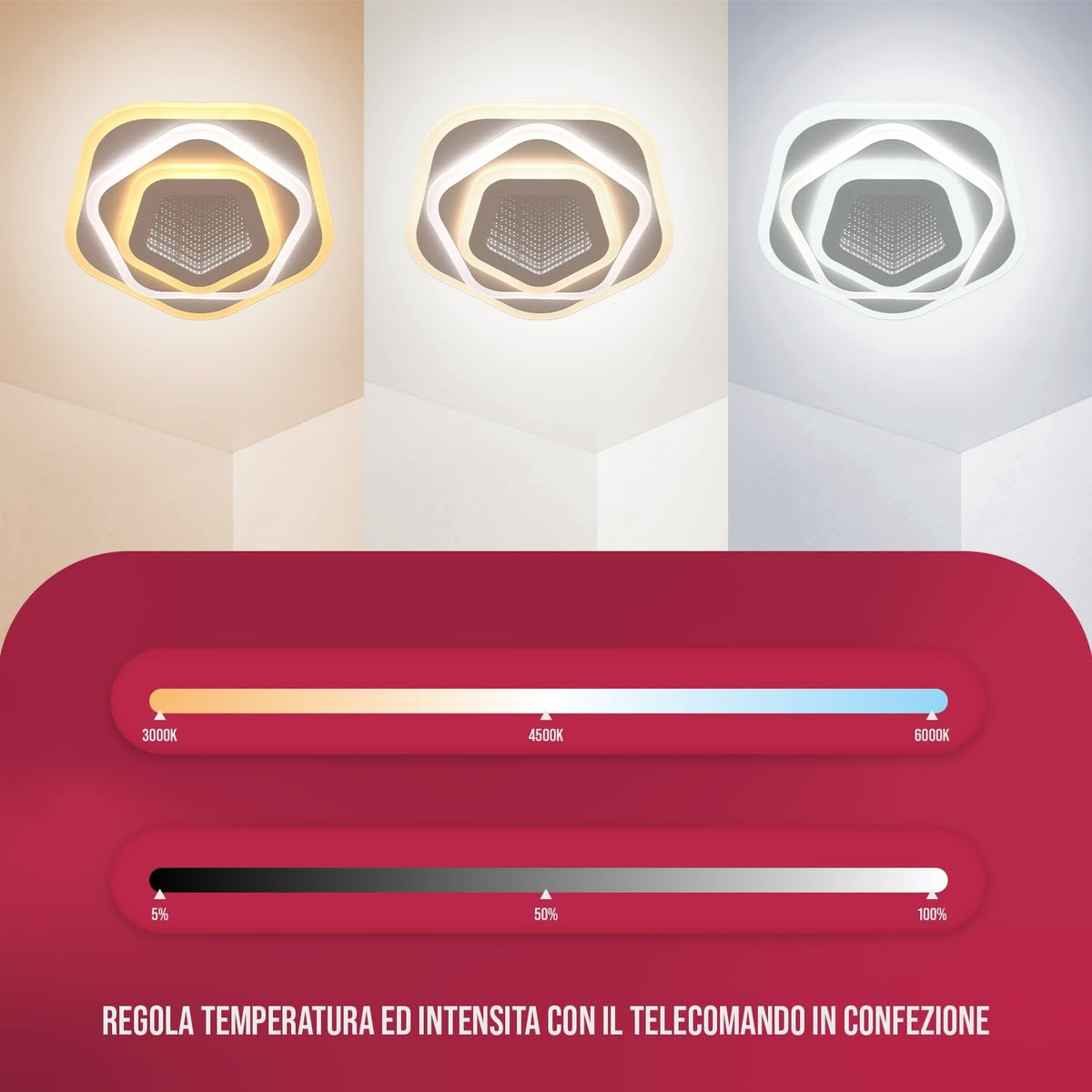 BUYBUY Lampadario LED 77W, Telecomando 2.4G, Luce Regolabile 5900lm BBLED018