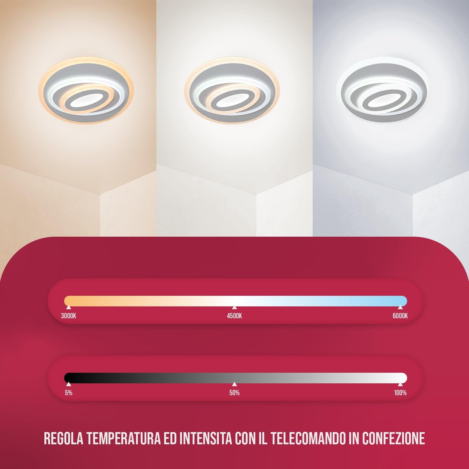 BUYBUY Lampadario LED 70W, Telecomando 2.4G, Luce Regolabile 5700lm BBLED021