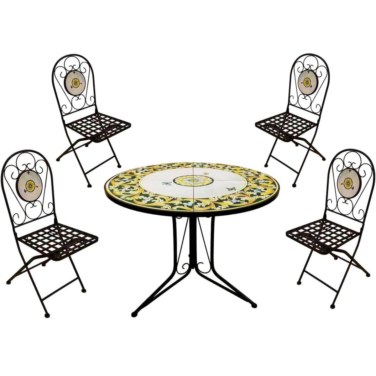 BUYBUY Kit 4 Sedie e Tavolo Rotondo in Ferro Battuto Mosaiko MOKIT022