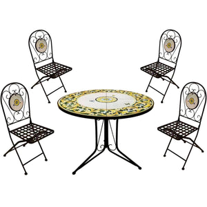 BUYBUY Kit 4 Sedie e Tavolo Rotondo in Ferro Battuto Mosaiko MOKIT022