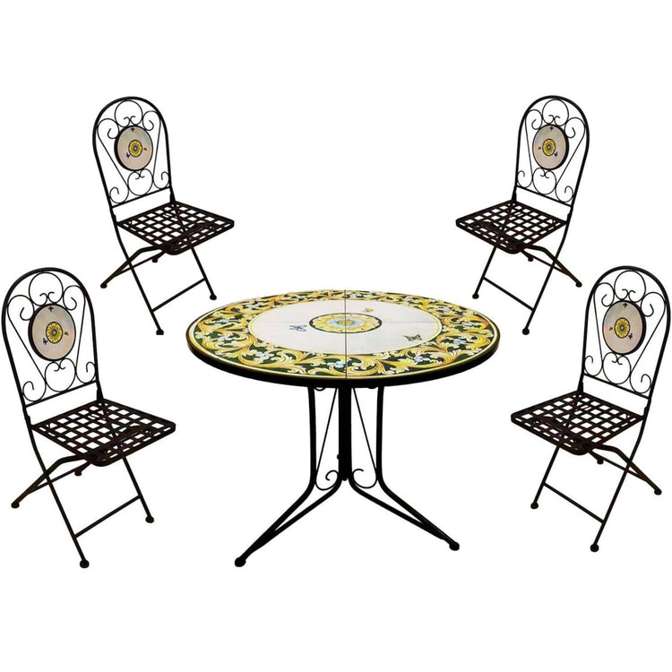 BUYBUY Kit 4 Sedie e Tavolo Rotondo in Ferro Battuto Mosaiko MOKIT022