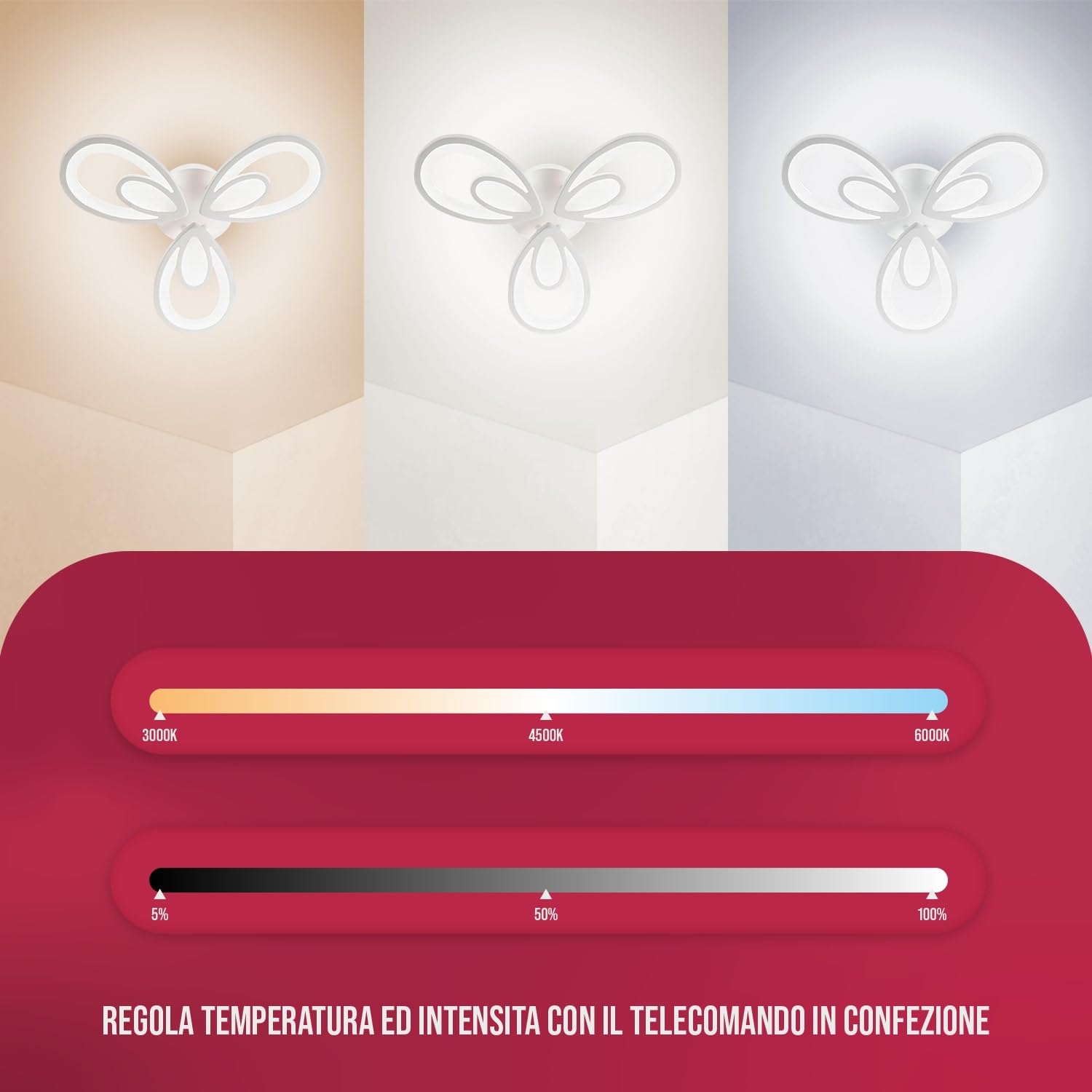 BUYBUY Lampadario LED 49W, Telecomando 2.4G, Luce Regolabile 4700lm BBLED009