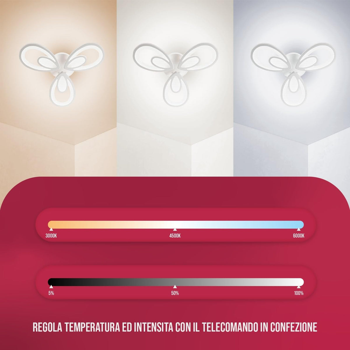 BUYBUY Lampadario LED 49W, Telecomando 2.4G, Luce Regolabile 4700lm BBLED009