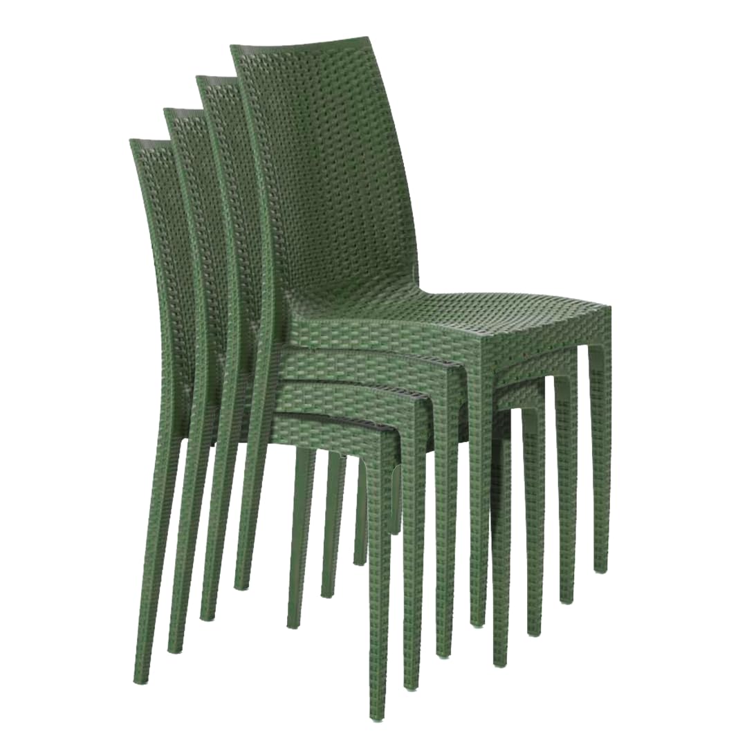 BUYBUY Kit composto da 4 Sedie In PP stile Rattan Da Giardino colore  Verde giardino scuro