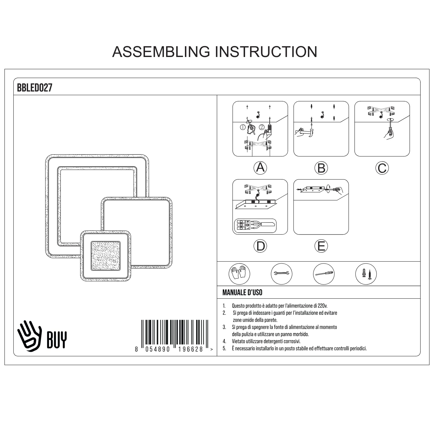 BUYBUY Lampadario LED 93W, Telecomando 2.4G, Luce Regolabile 5700lm BBLED027
