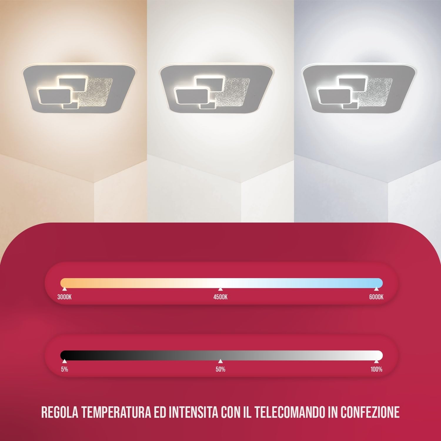 BUYBUY Lampadario LED 60W, Telecomando 2.4G, Luce Regolabile 2200lm BBLED002