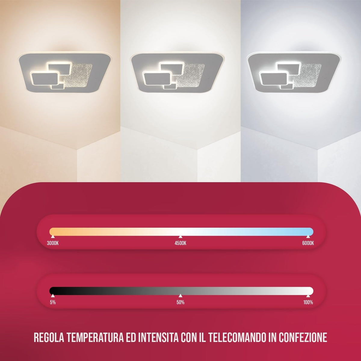 BUYBUY Lampadario LED 60W, Telecomando 2.4G, Luce Regolabile 2200lm BBLED002