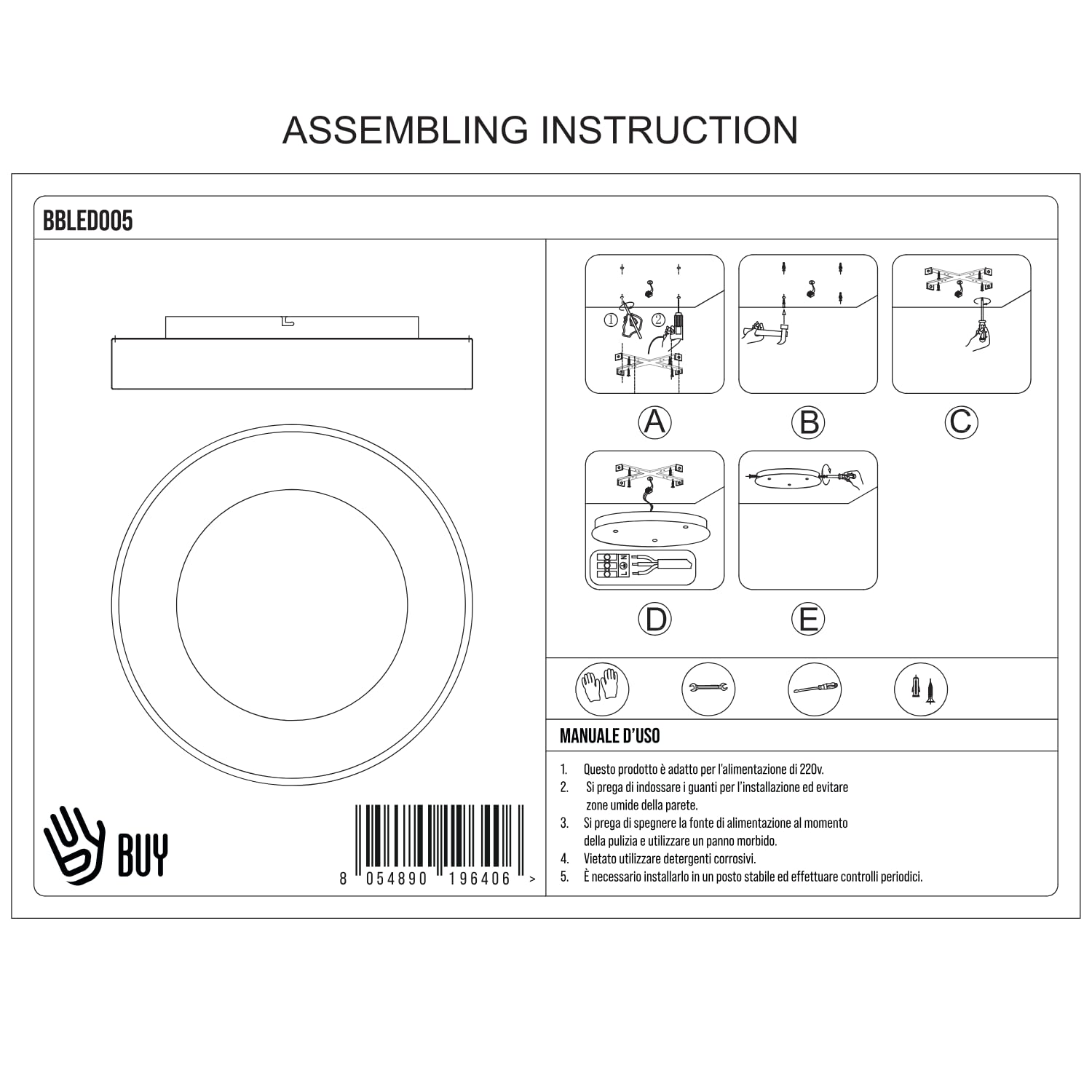 BUYBUY Lampadario LED 62W, Telecomando 2.4G, Luce Regolabile 1700lm BBLED005