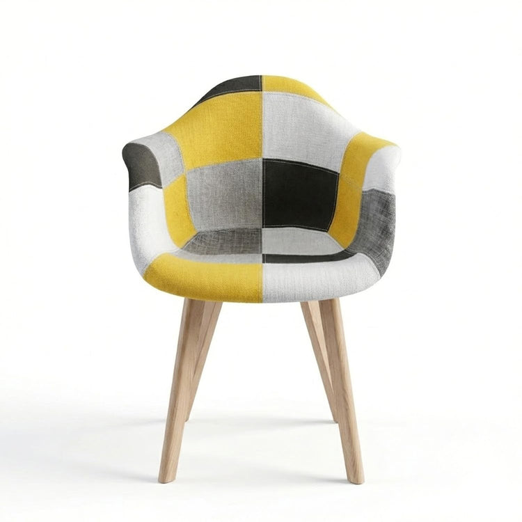 BUYBUY Poltroncina serie Picasso in PP Seduta in spugna ricoperta con stoffa Stile patchwork, piedi in faggio e metallo Colori caldi PIC026