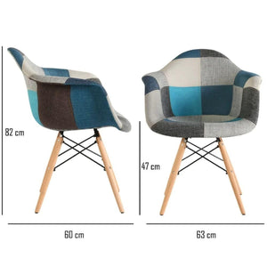 BUYBUY Poltroncina serie Picasso in PP Seduta in spugna ricoperta con stoffa Stile patchwork, piedi in faggio e metallo Colori freddi PIC015