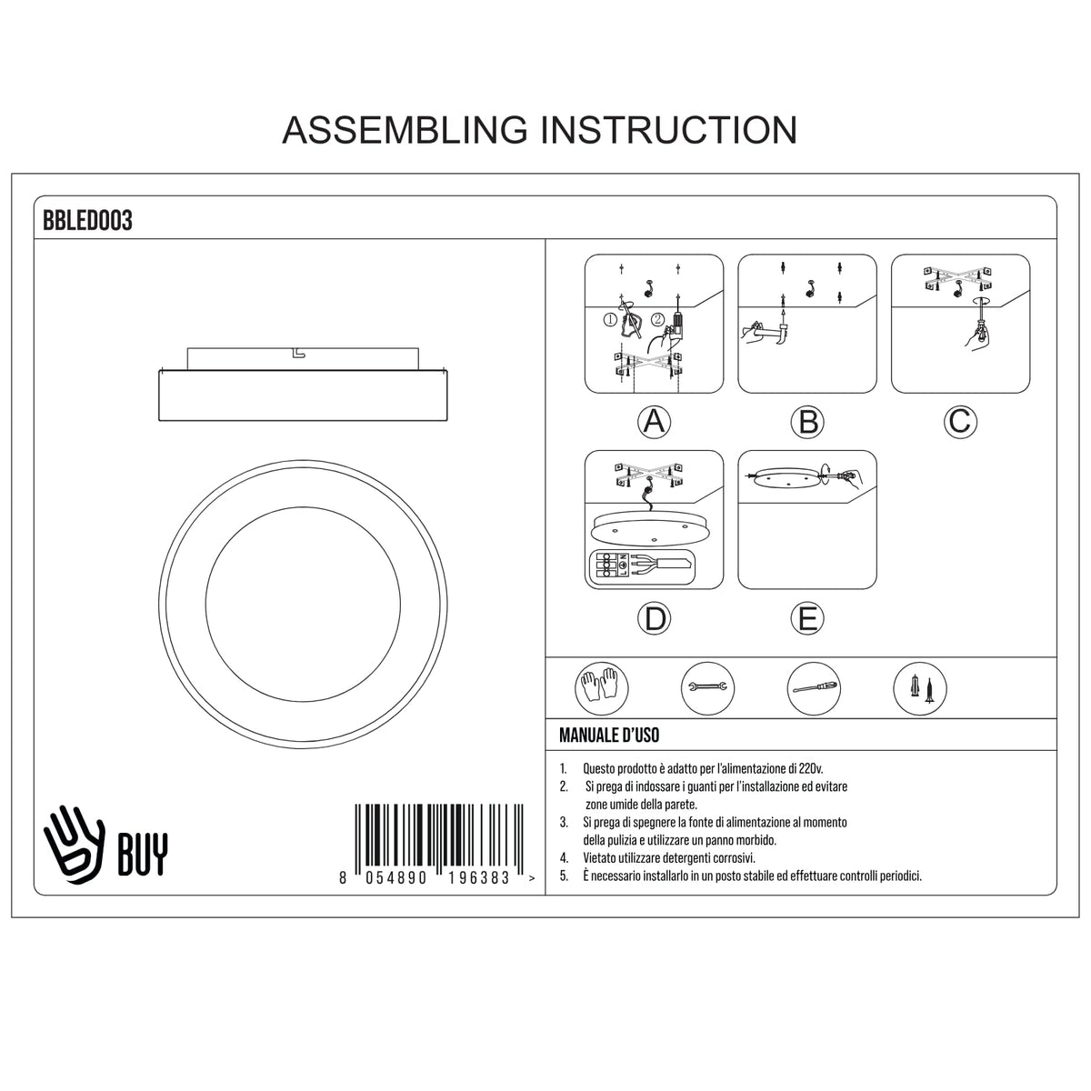 BUYBUY Lampadario LED 26W, Telecomando 2.4G, Luce Regolabile 2000lm BBLED003
