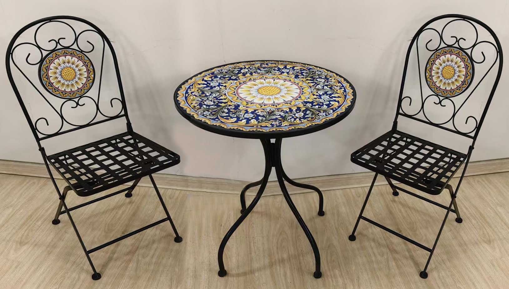 BUYBUY Kit 2 Sedie e Tavolo Rotondo in Ferro Battuto Mosaiko MOKIT040
