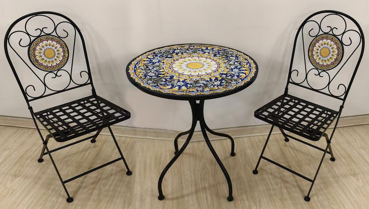 BUYBUY Kit 2 Sedie e Tavolo Rotondo in Ferro Battuto Mosaiko MOKIT040