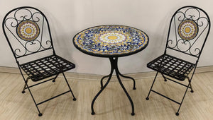 BUYBUY Kit 2 Sedie e Tavolo Rotondo in Ferro Battuto Mosaiko MOKIT040