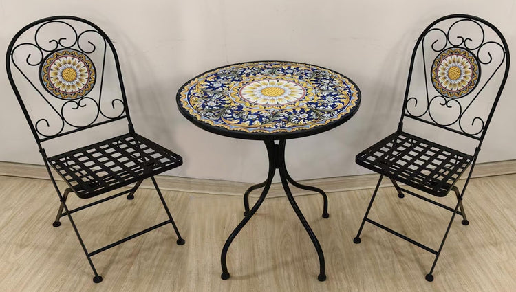 BUYBUY Kit 2 Sedie e Tavolo Rotondo in Ferro Battuto Mosaiko MOKIT040