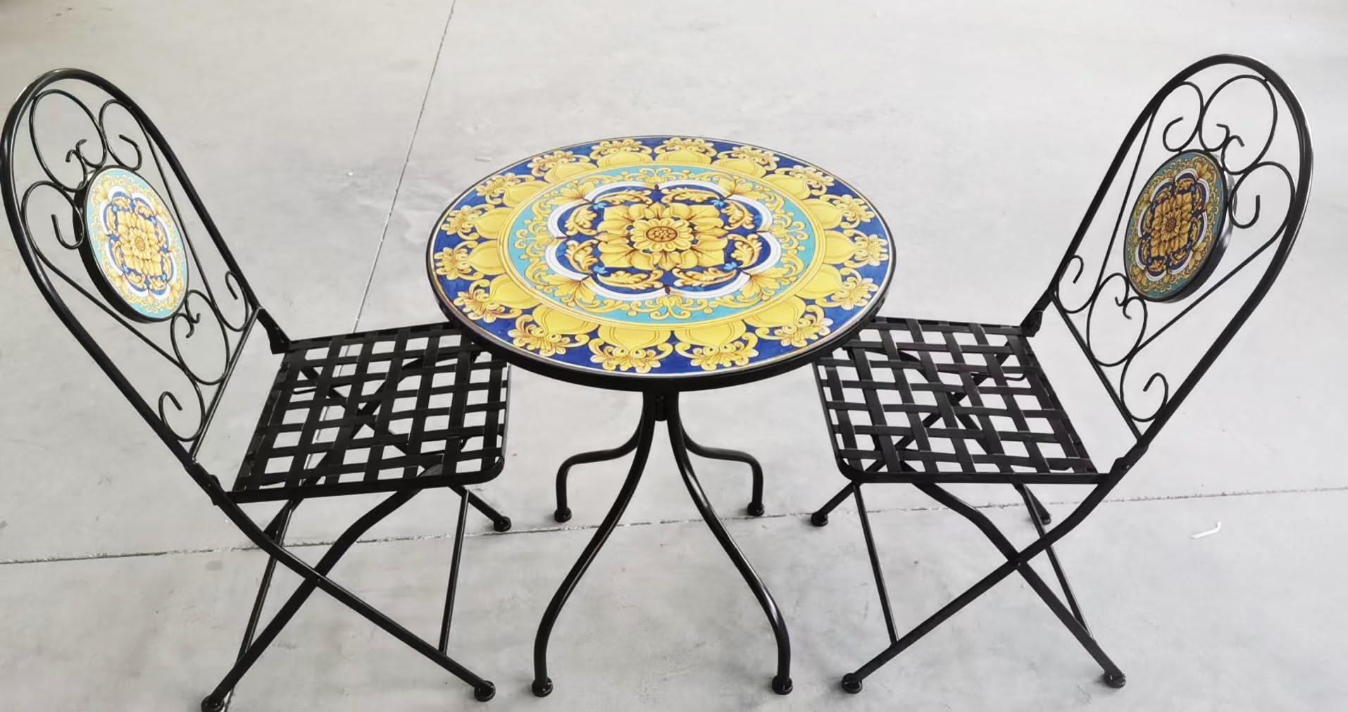 BUYBUY Kit 2 Sedie e Tavolo Rotondo in Ferro Battuto Mosaiko MOKIT026