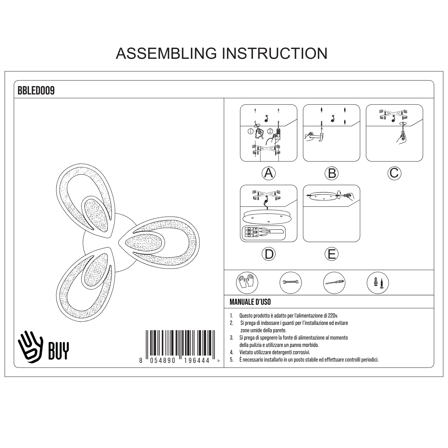 BUYBUY Lampadario LED 49W, Telecomando 2.4G, Luce Regolabile 4700lm BBLED009