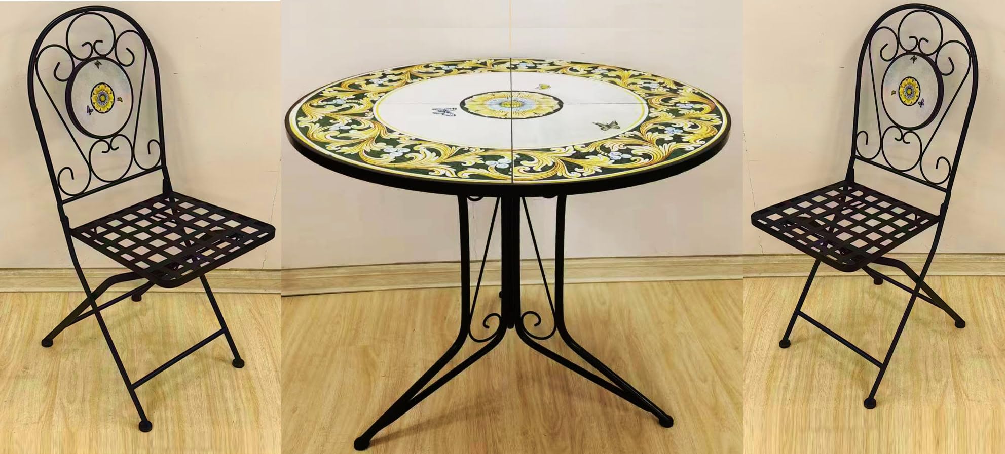 BUYBUY Kit 4 Sedie e Tavolo Rotondo in Ferro Battuto Mosaiko MOKIT022