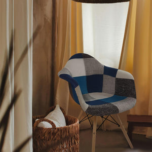 BUYBUY Poltroncina serie Picasso in PP Seduta in spugna ricoperta con stoffa Stile patchwork, piedi in faggio e metallo Colori freddi PIC015