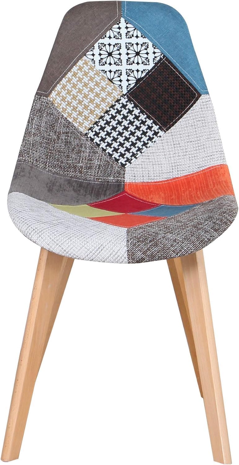 BUYBUY Sedia serie Picasso  in PP con seduta in spugna ricoperta con stoffa in stile patchwork, piedi in legno di faggio Patchwork PIC004