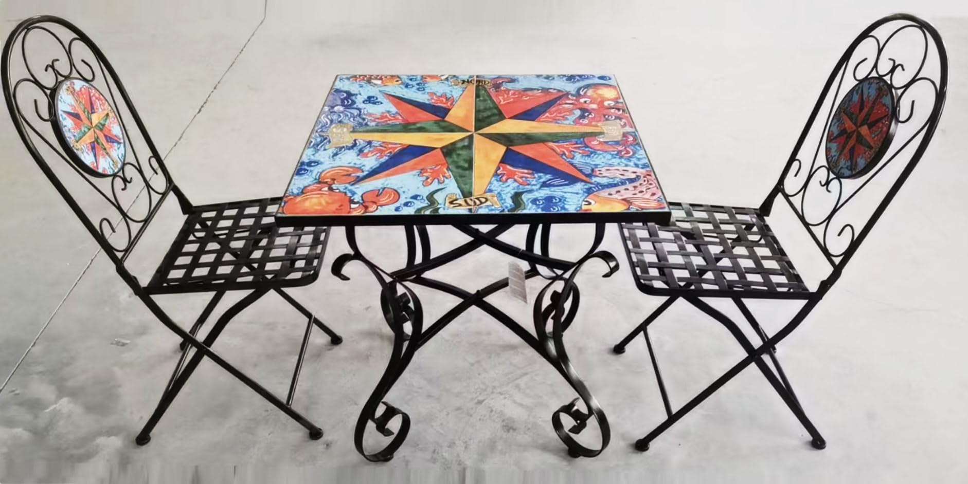 BUYBUY Kit 2 Sedie e Tavolo Quadrato in Ferro Battuto Mosaiko MOKIT024