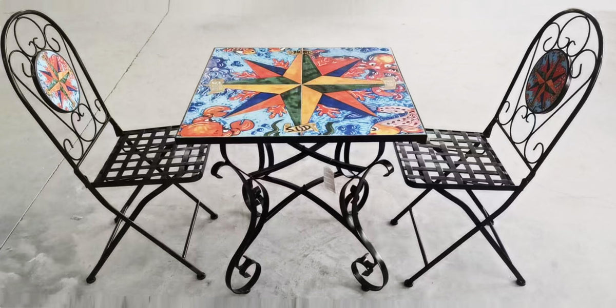 BUYBUY Kit 2 Sedie e Tavolo Quadrato in Ferro Battuto Mosaiko MOKIT024
