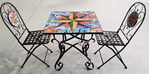BUYBUY Kit 2 Sedie e Tavolo Quadrato in Ferro Battuto Mosaiko MOKIT024