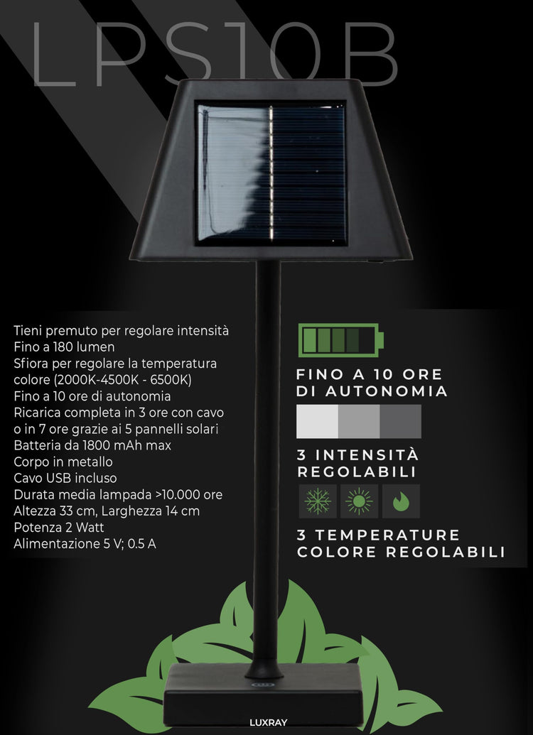 PYRAMIDEA Lampada a LED da Tavolo con 5 Pannelli Solari Colore Nero LPS10B