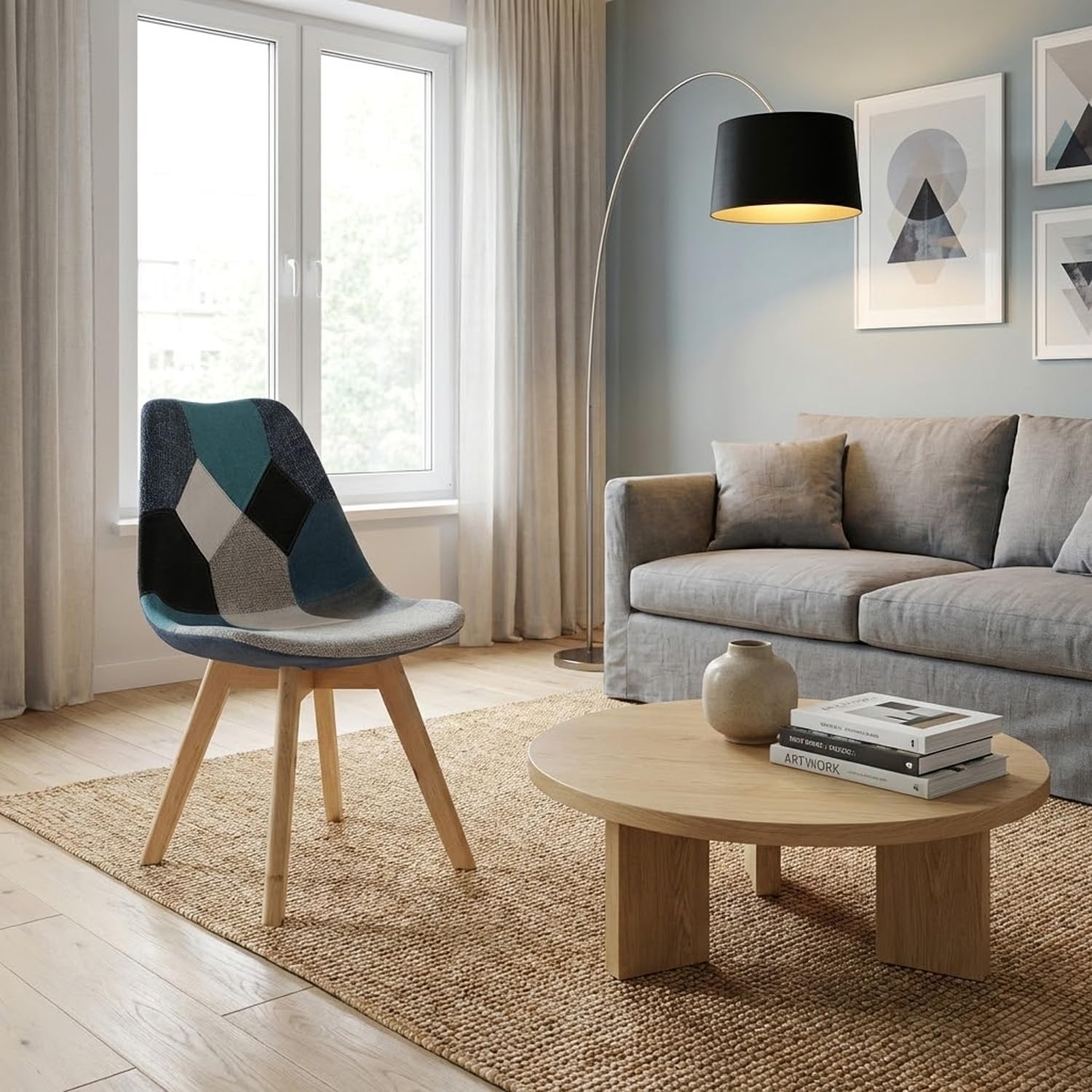 BUYBUY Sedia serie Picasso in PP con seduta in spugna ricoperta con stoffa in stile patchwork, piedi in legno di faggio e metallo Patchwork PIC014