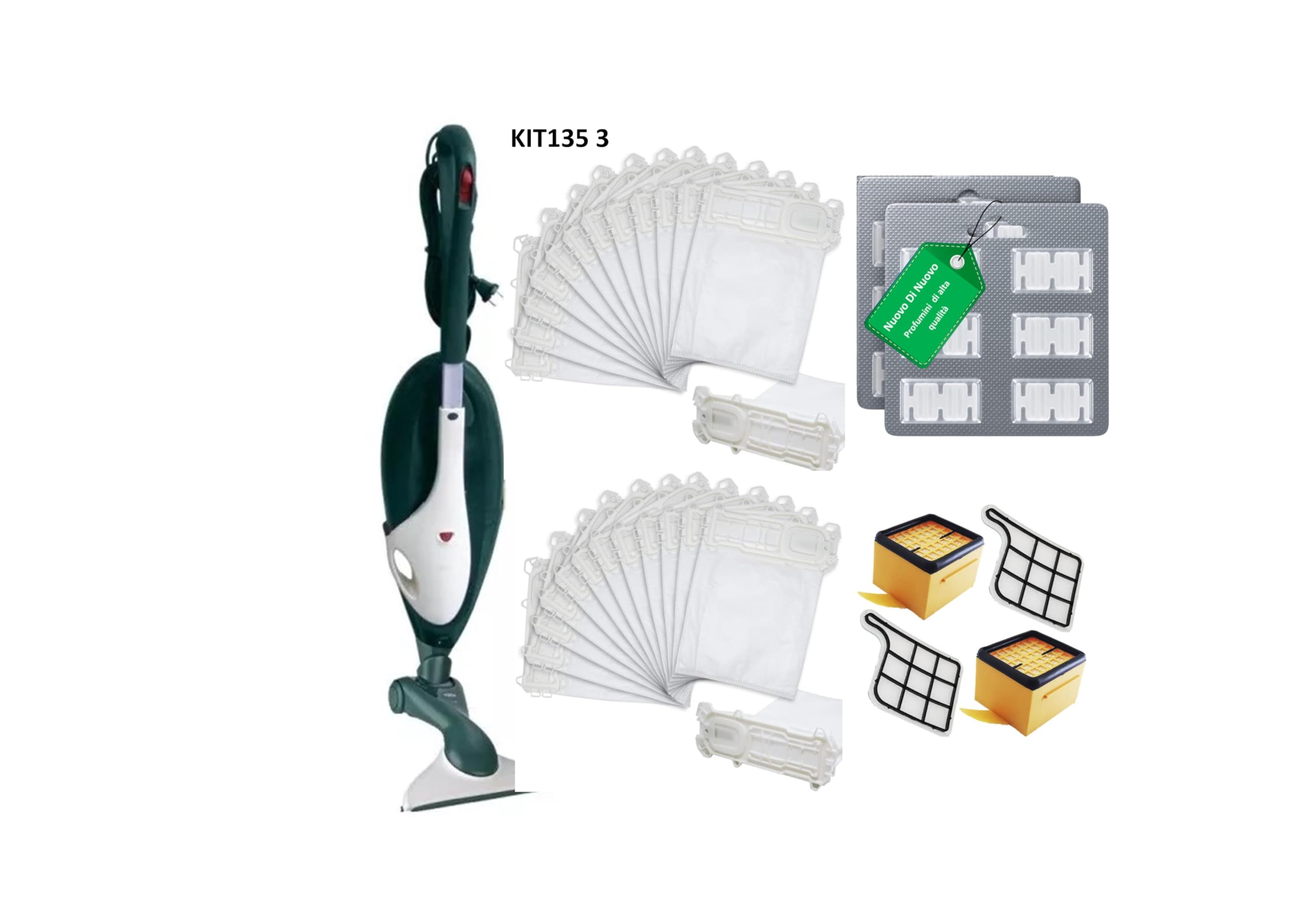 Kit 24 Sacchetti compatibili per Folletto VK135 MCS002B, 12 Profumi MCS009A,2 Hepa MCS004B, 2 filtri MCS008B