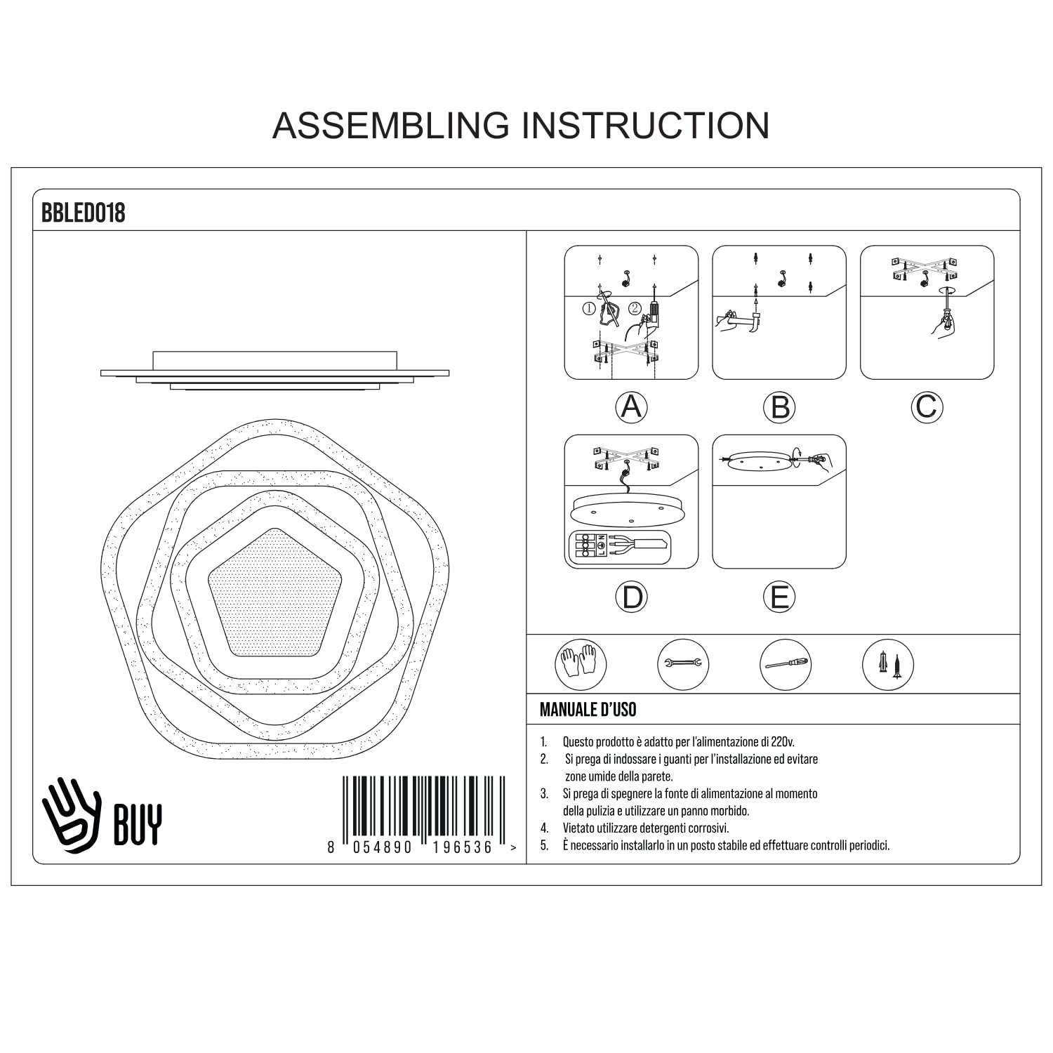 BUYBUY Lampadario LED 77W, Telecomando 2.4G, Luce Regolabile 5900lm BBLED018