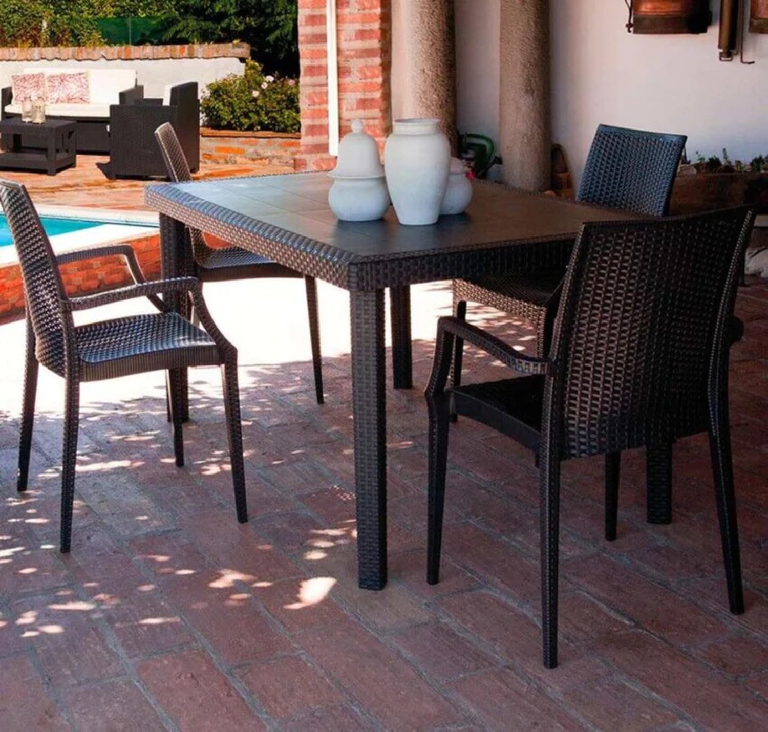 BUYBUY KIT 8 SEDIE NERE RATTAN CON BRACCIOLI