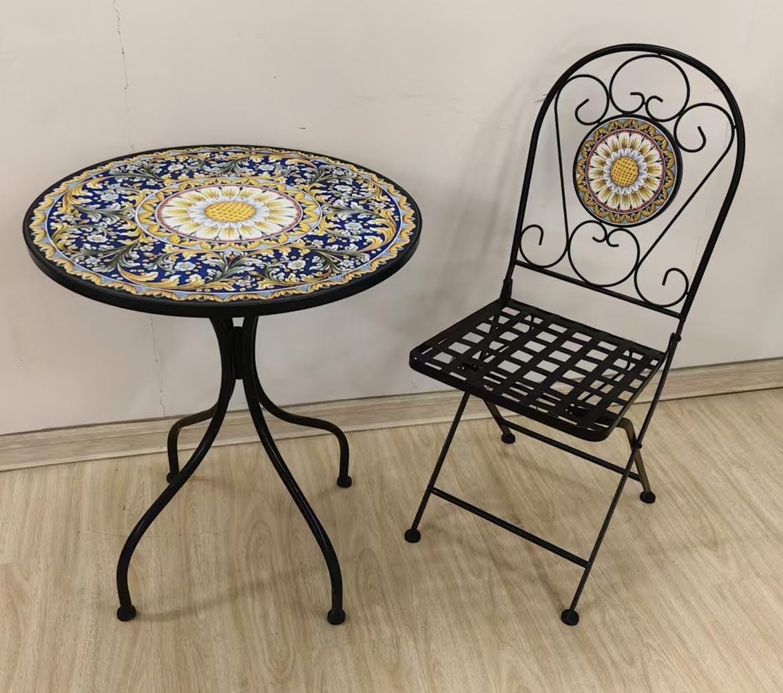 BUYBUY Kit 2 Sedie e Tavolo Rotondo in Ferro Battuto Mosaiko MOKIT040