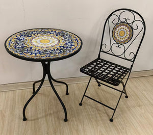 BUYBUY Kit 2 Sedie e Tavolo Rotondo in Ferro Battuto Mosaiko MOKIT040