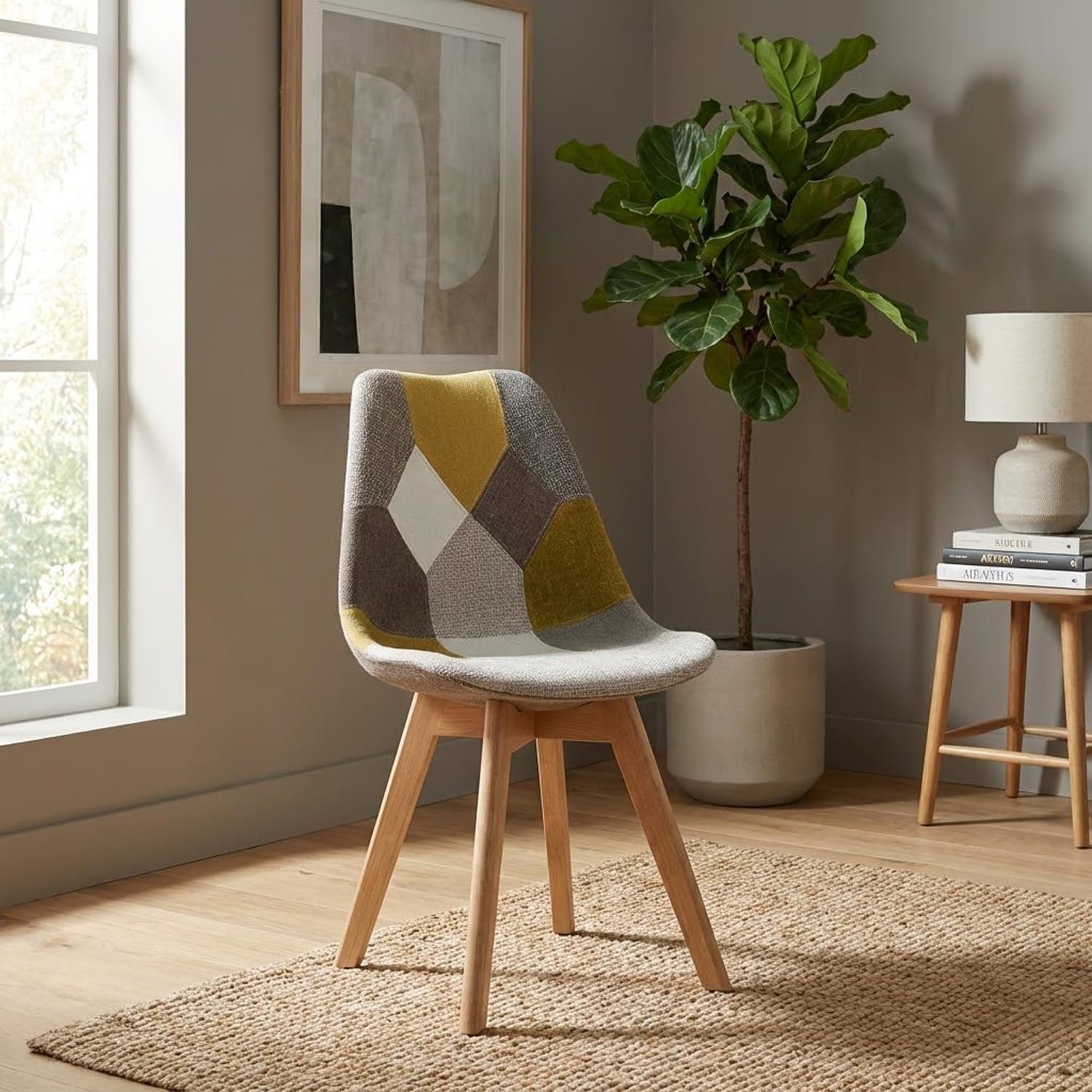 BUYBUY Sedia serie Picasso in PP con seduta in spugna ricoperta con stoffa in stile patchwork, piedi in legno di faggio e metallo Patchwork PIC024