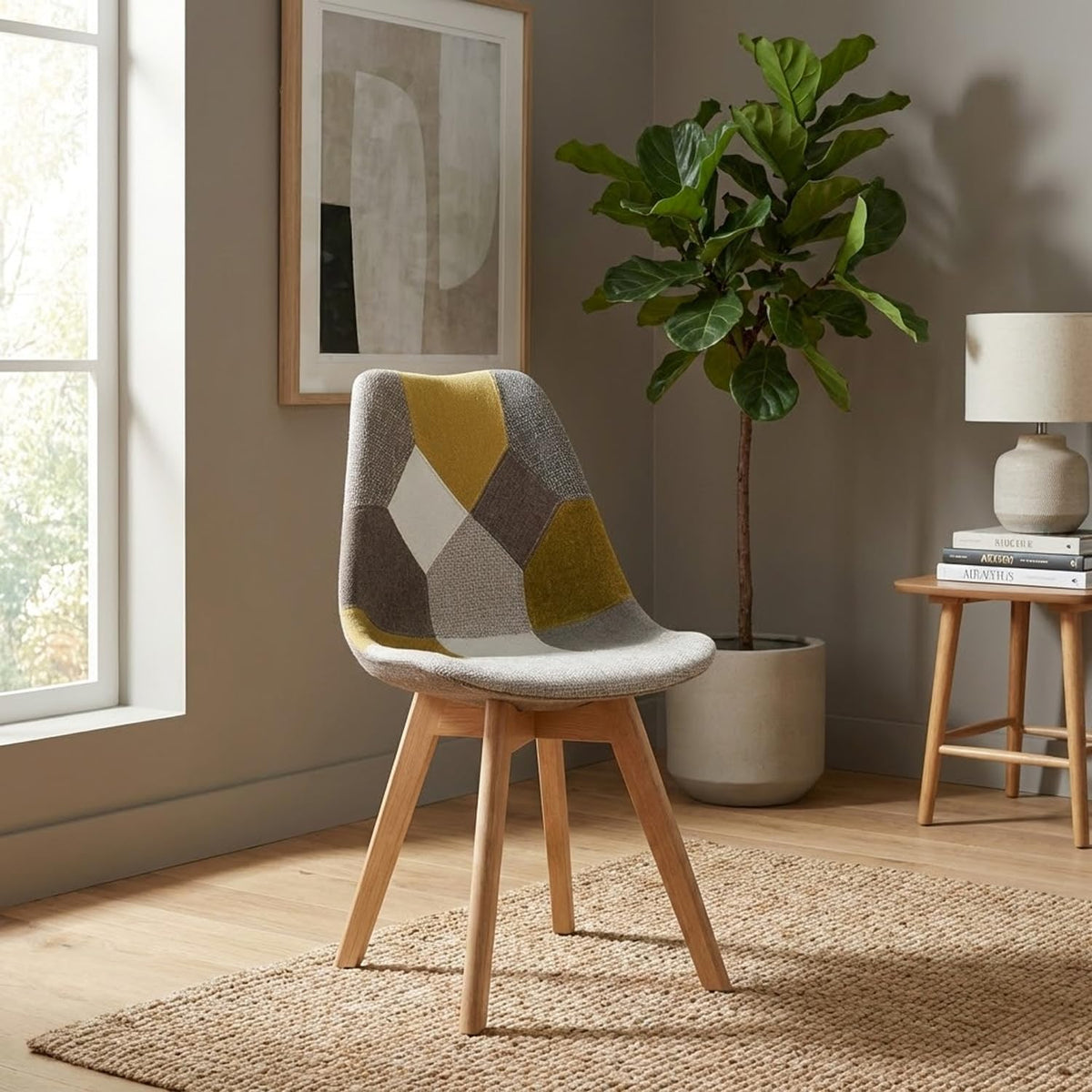 BUYBUY Sedia serie Picasso in PP con seduta in spugna ricoperta con stoffa in stile patchwork, piedi in legno di faggio e metallo Patchwork PIC024