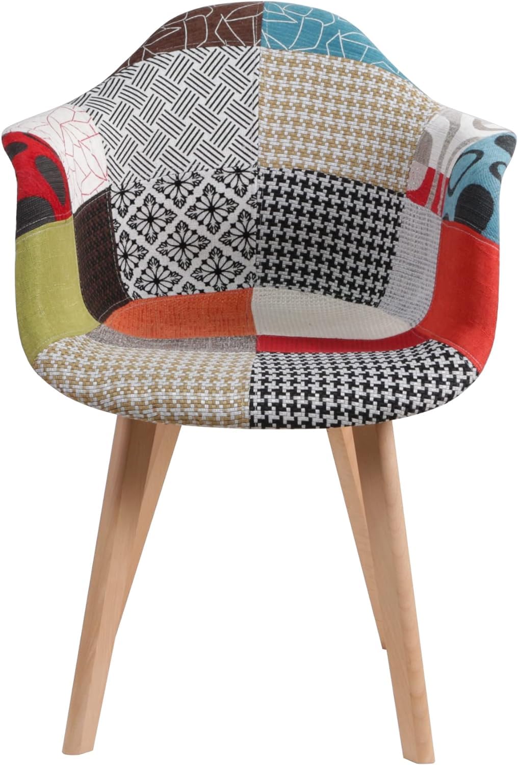 BUYBUY Poltroncina serie Picasso in PP con seduta in spugna ricoperta con stoffa in stile patchwork, piedi in legno di faggio Patchwork PIC006