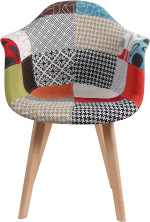 BUYBUY Poltroncina serie Picasso in PP con seduta in spugna ricoperta con stoffa in stile patchwork, piedi in legno di faggio Patchwork PIC006