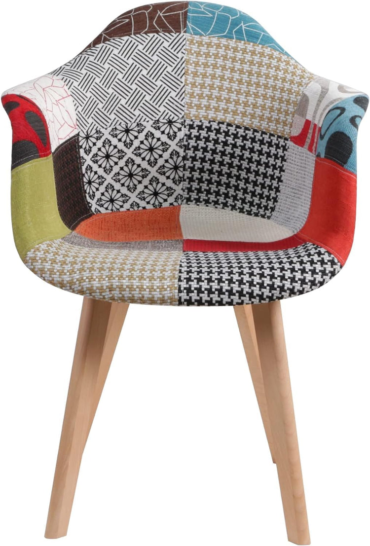 BUYBUY Poltroncina serie Picasso in PP con seduta in spugna ricoperta con stoffa in stile patchwork, piedi in legno di faggio Patchwork PIC006