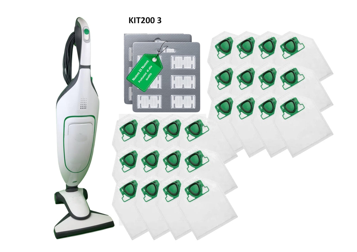 Kit 24 Sacchetti compatibili per Folletto VK200 MCS002B , 12 Profumi MCS009A, 2 filtri MCS0011A