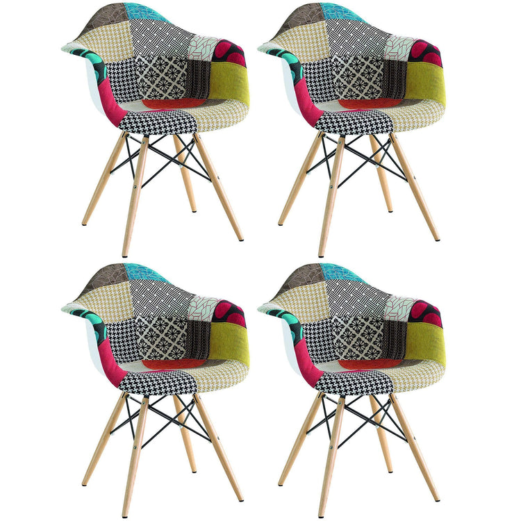 BUYBUY Poltroncina serie Picasso in PP con seduta in spugna ricoperta con stoffa in stile patchwork, piedi in legno di faggio e metallo Patchwork PIC007