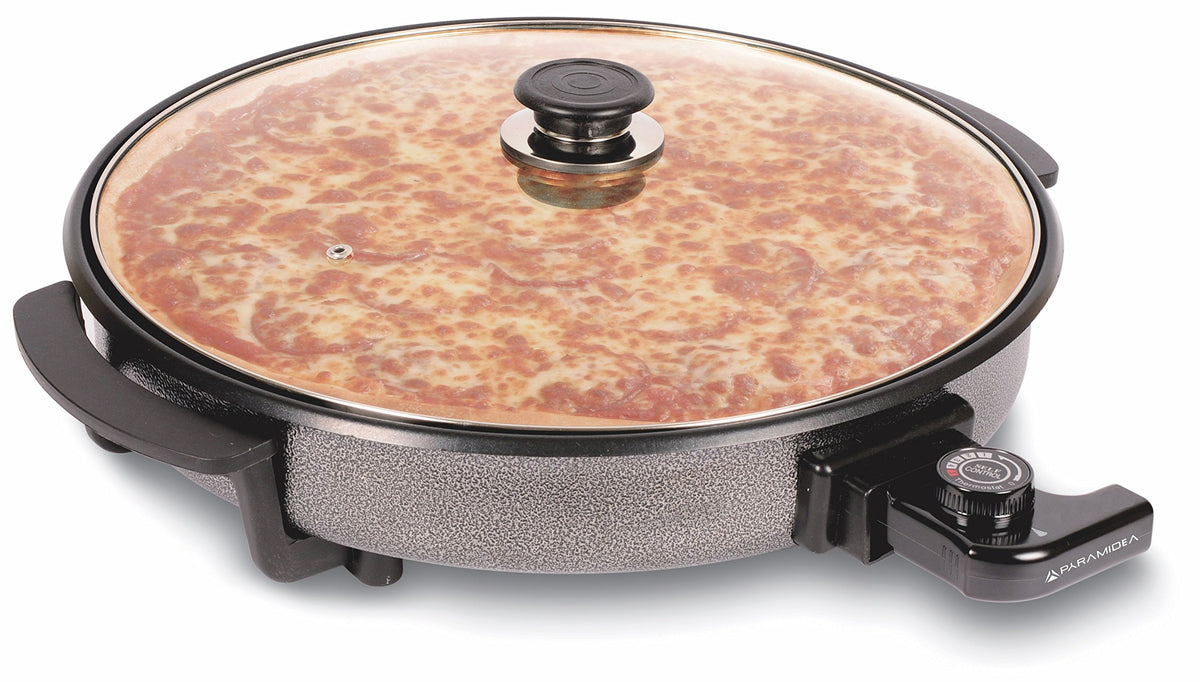 PYRAMIDEA Piatto Multifunzione Elettrico per Pizza Potenza 1500W con Coperchio e Termostato in Acciaio Colore Nero PM1500…