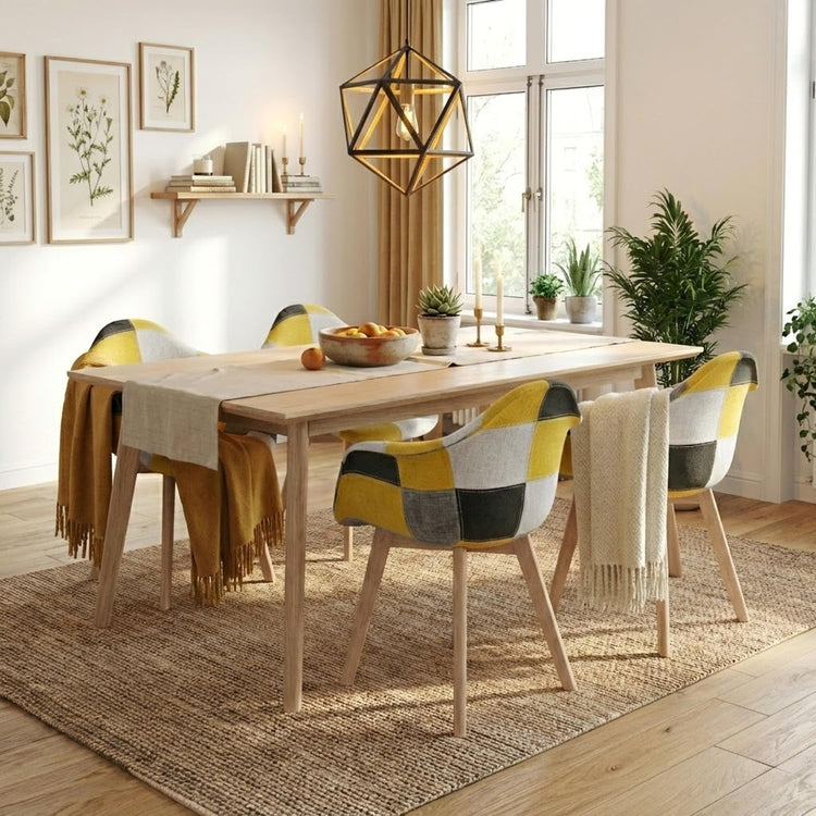 BUYBUY Poltroncina serie Picasso in PP Seduta in spugna ricoperta con stoffa Stile patchwork, piedi in faggio e metallo Colori caldi PIC026