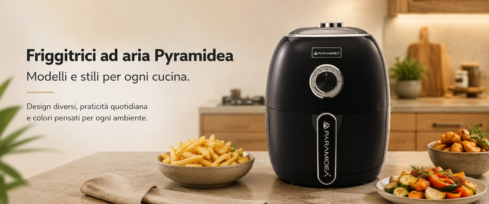 PYRAMIDEA Friggitrice ad Aria Capacità 4L Potenza 1400 W Colore Nero